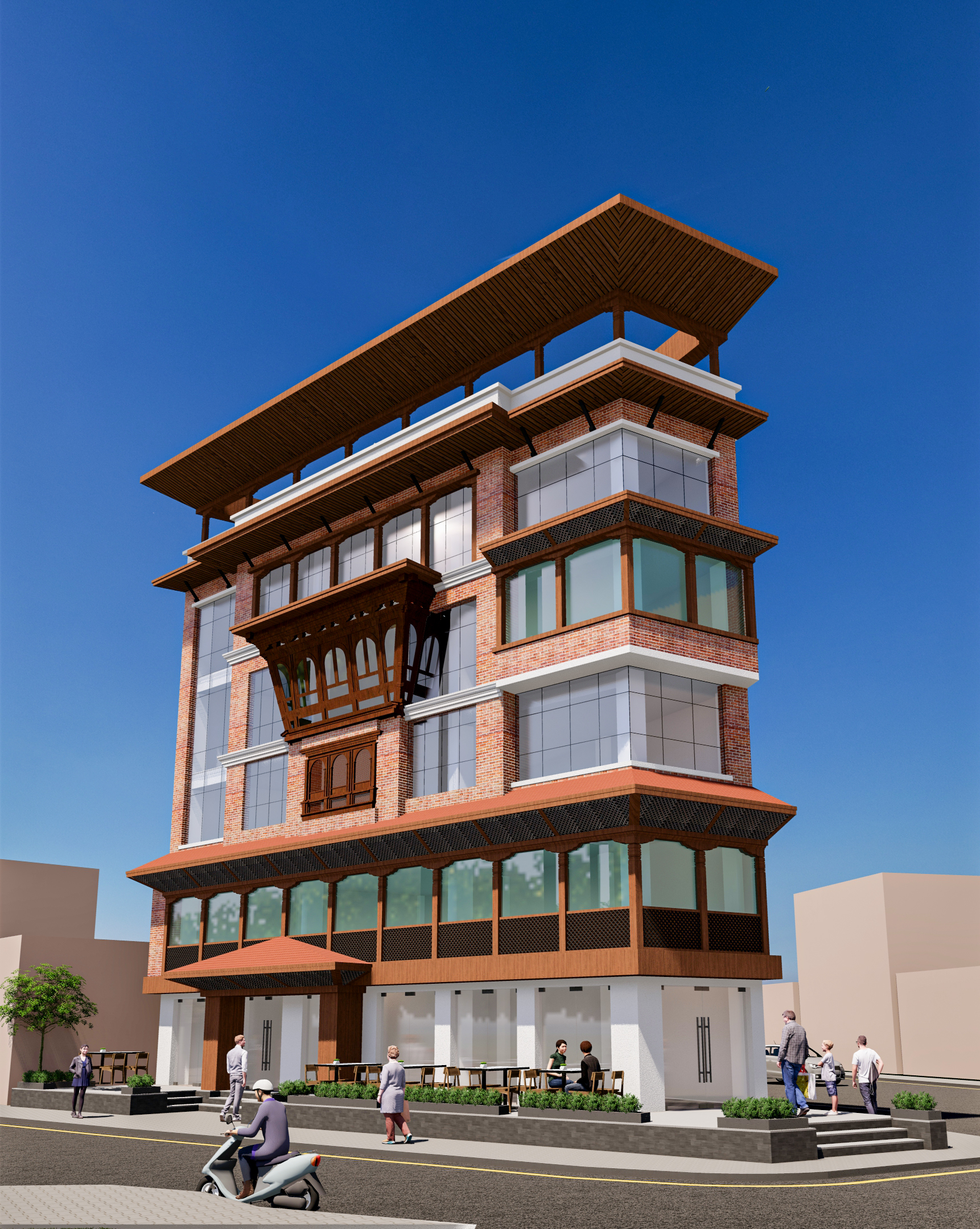 Swayambhu Commercial Building — Newari Heritage Façade Design, Kathmandu – frame 3
